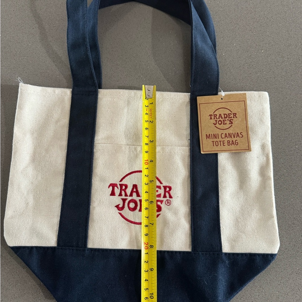 Trader Joe’s Mini Canvas Tote Bags set of 2 Navy Blue and Forest Green Trim NWT - Picture 4 of 5